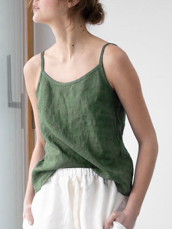 Spaghetti Strap Linen Blend Top for Women | Liora Green