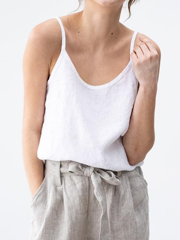 Spaghetti Strap Linen Blend Top for Women | Liora White