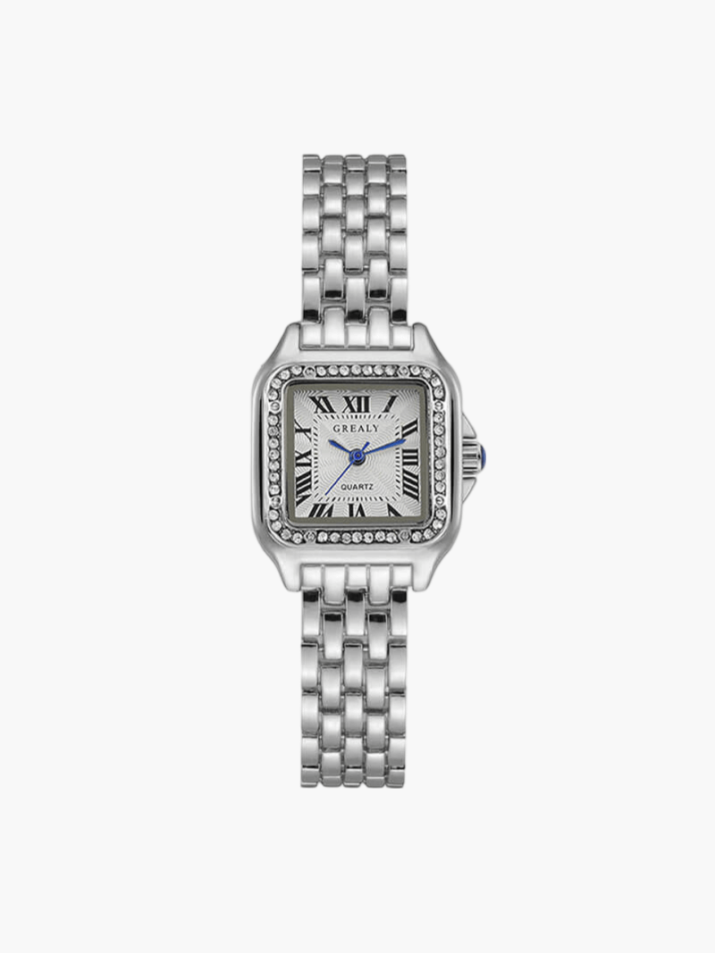 Square Gold Quartz Watch For Women | Jorina Silver with Zirconia Stones One Size