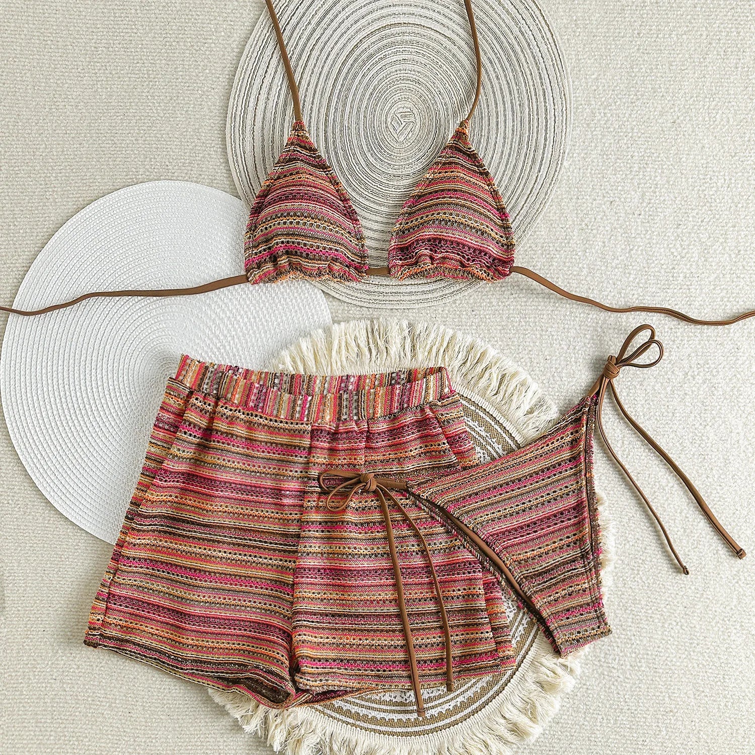 Striped Halter Tie Bikini Set For Women | Jorina Coffee