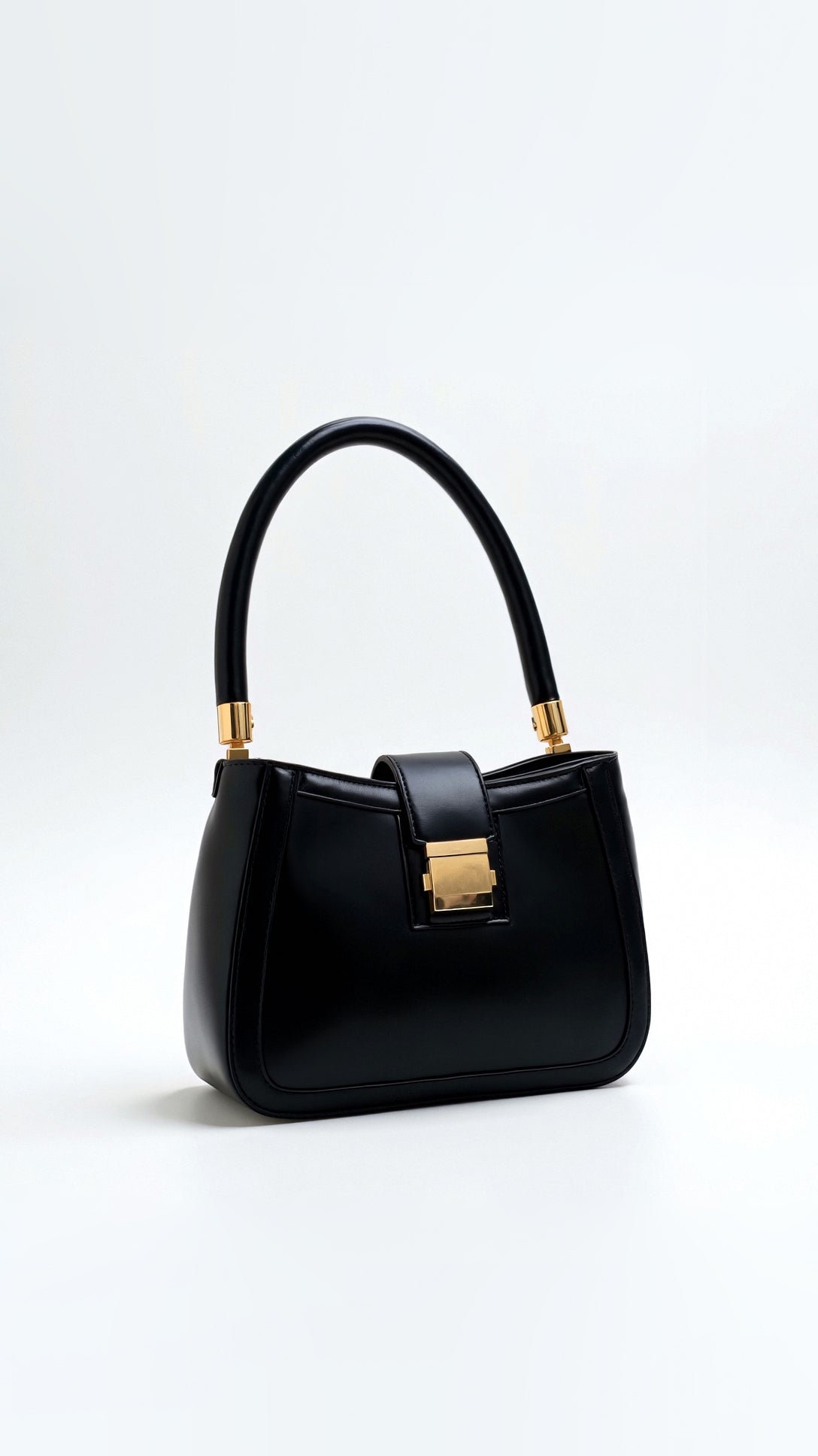 Structured Top Handle Bag with Gold Clasp for Women | Elisse Black