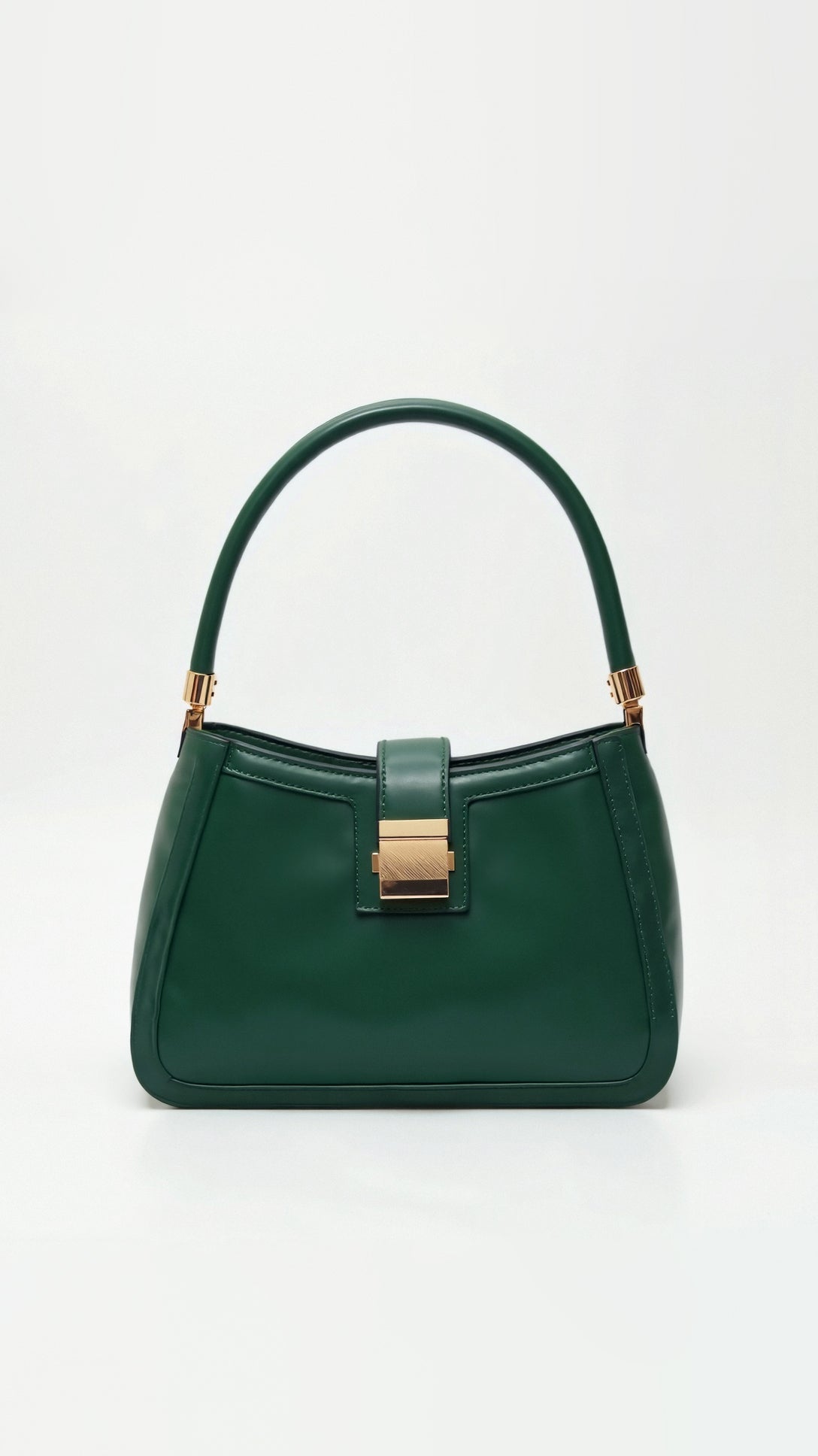 Structured Top Handle Bag with Gold Clasp for Women | Elisse Green