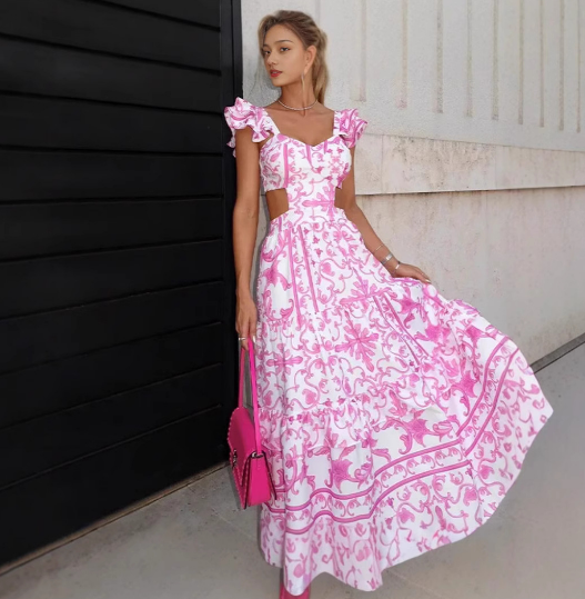 Stylish Floral Ruffle Cutout Maxi Dress for Women | Genesis