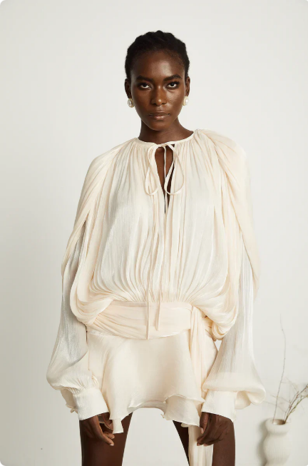 Stylish Long Sleeve Satin Mini Dress for Women | Adriana Ivory