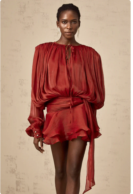 Stylish Long Sleeve Satin Mini Dress for Women | Adriana Red