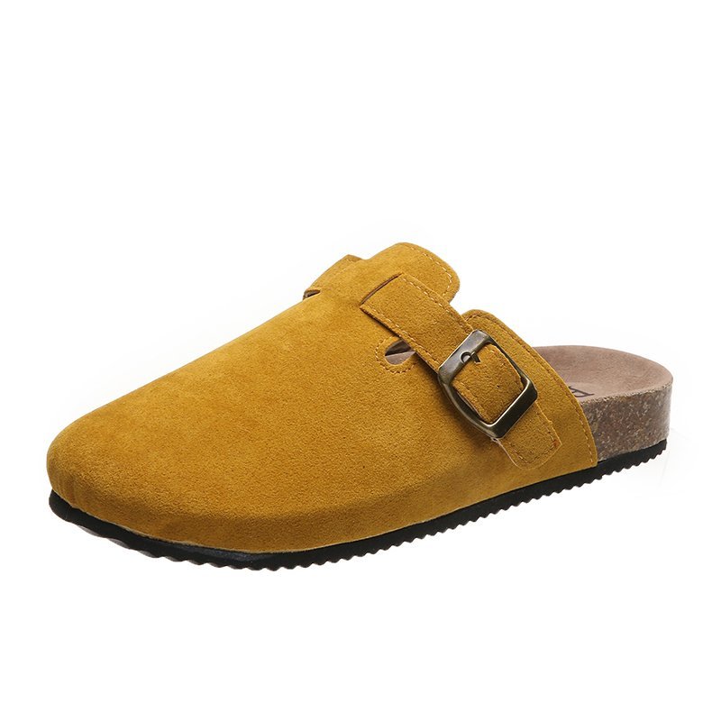 Suede Buckle Style Clogs for Women | Channah Yellow Brown