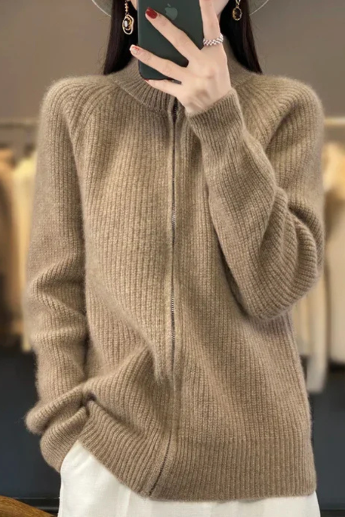 Cashmere Zip-Up Sweater Tailored Fit for Women | Sylvaine