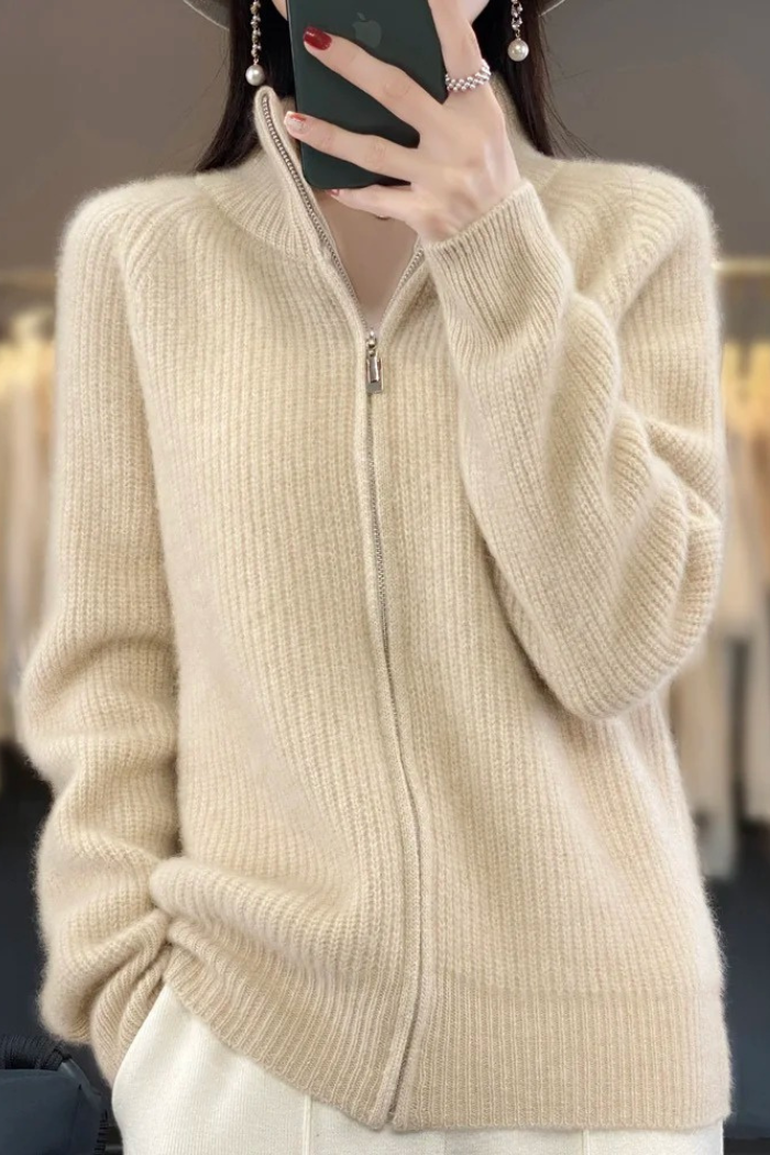 Cashmere Zip-Up Sweater Tailored Fit for Women | Sylvaine