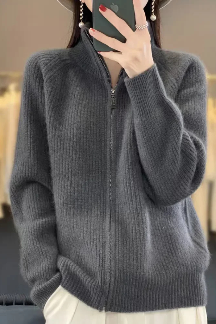 Cashmere Zip-Up Sweater Tailored Fit for Women | Sylvaine