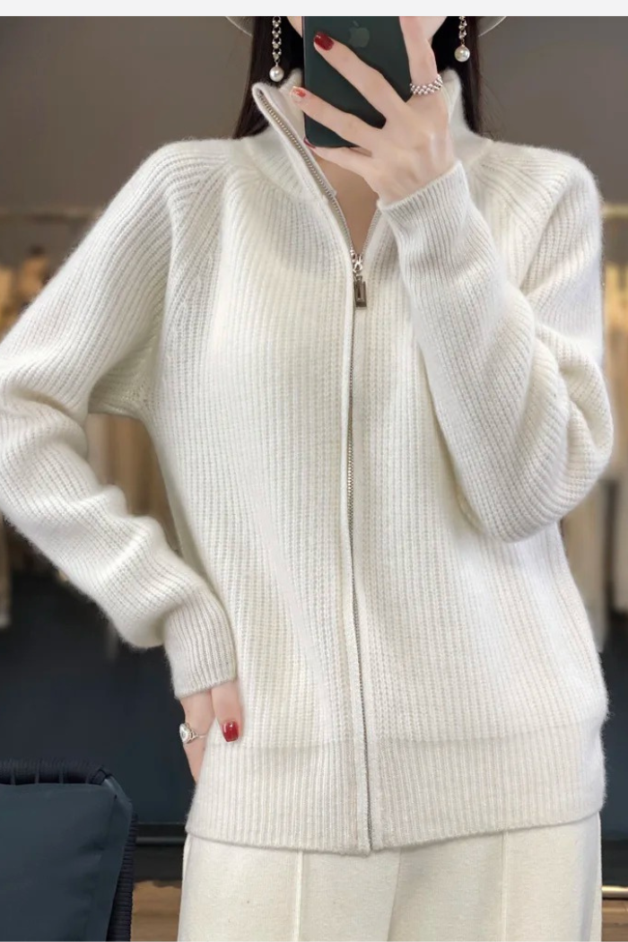 Cashmere Zip-Up Sweater Tailored Fit for Women | Sylvaine