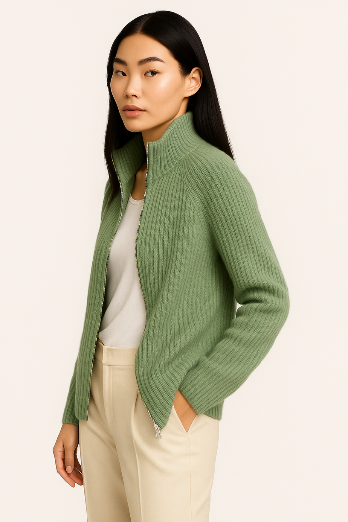 Cashmere Zip-Up Sweater Tailored Fit for Women | Sylvaine