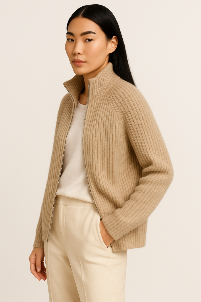 Cashmere Zip-Up Sweater Tailored Fit for Women | Sylvaine