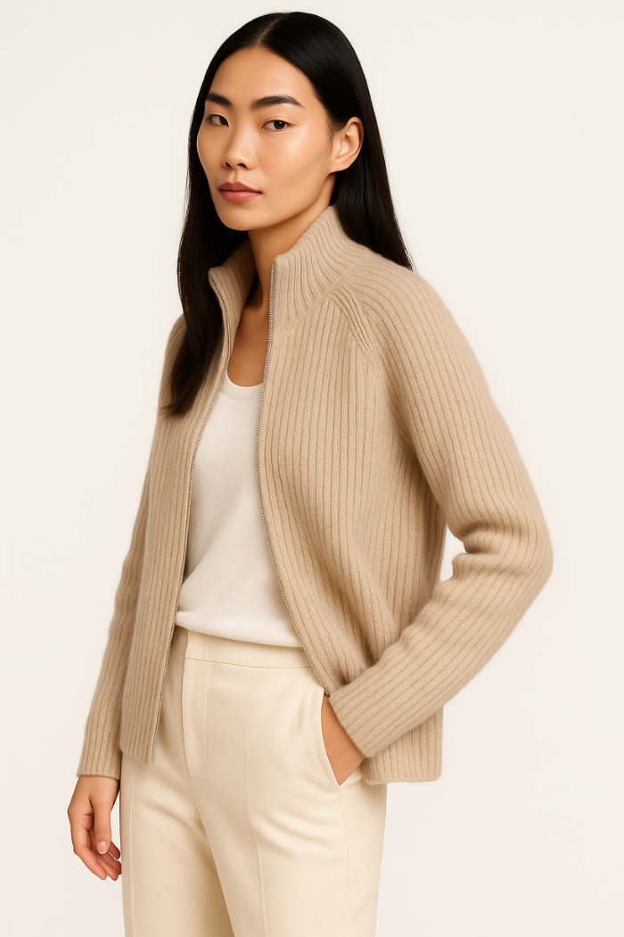 Cashmere Zip-Up Sweater Tailored Fit for Women | Sylvaine
