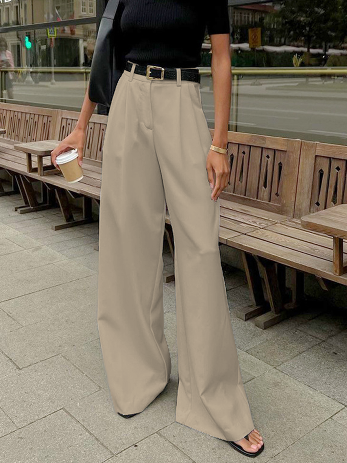 Tailored Wide-Leg Trousers for Women | Mara Beige