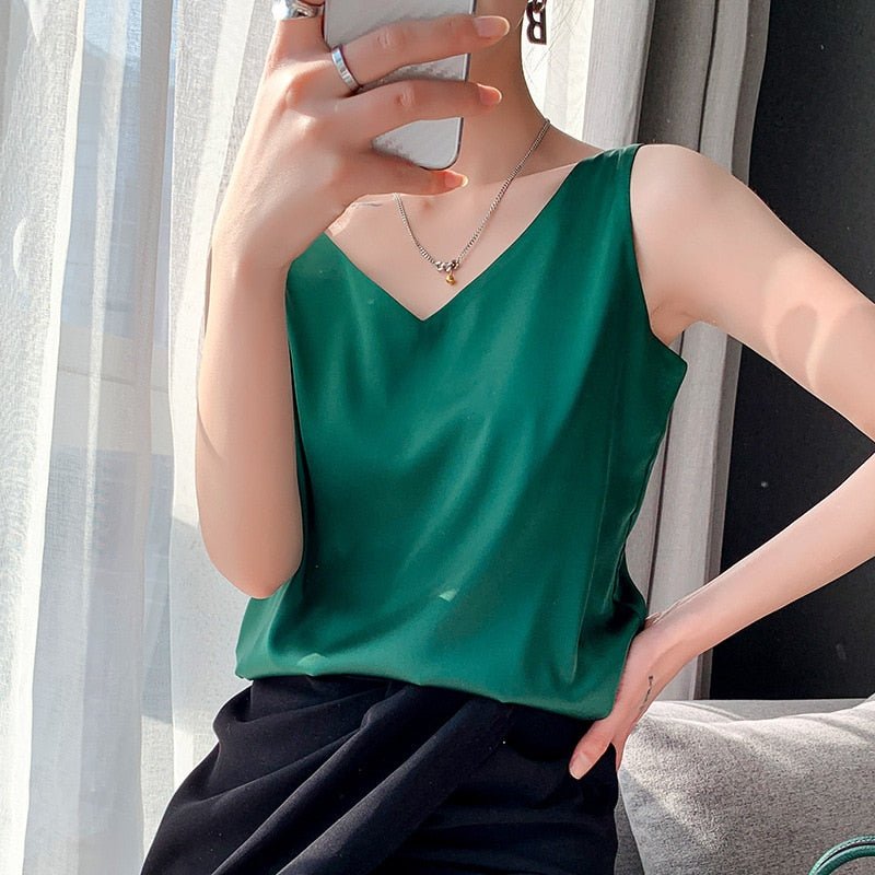 Silk Camisole Top for Women | Velari Emerald Green