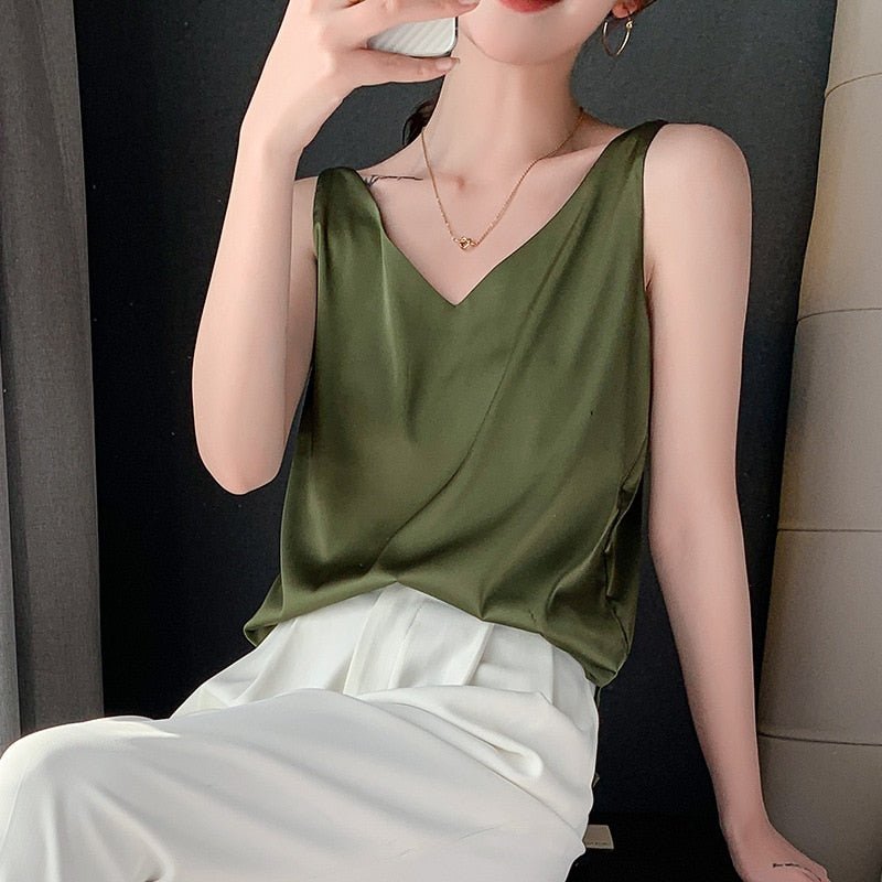 Silk Camisole Top for Women | Velari Army Green