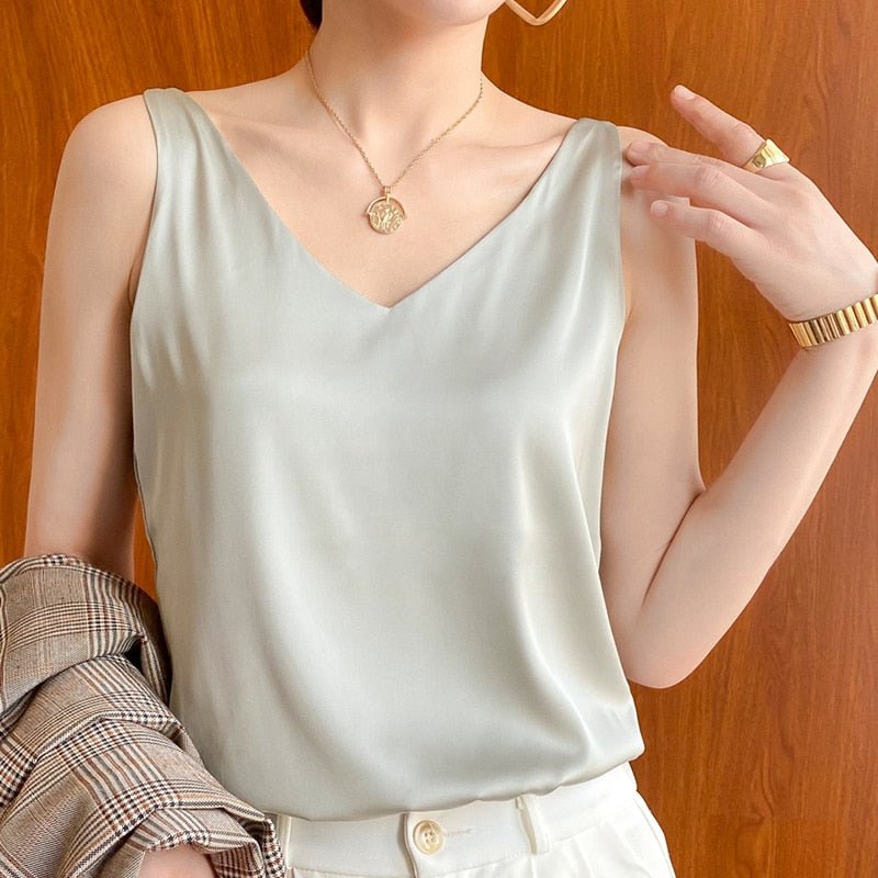 Silk Camisole Top for Women | Velari Light Green