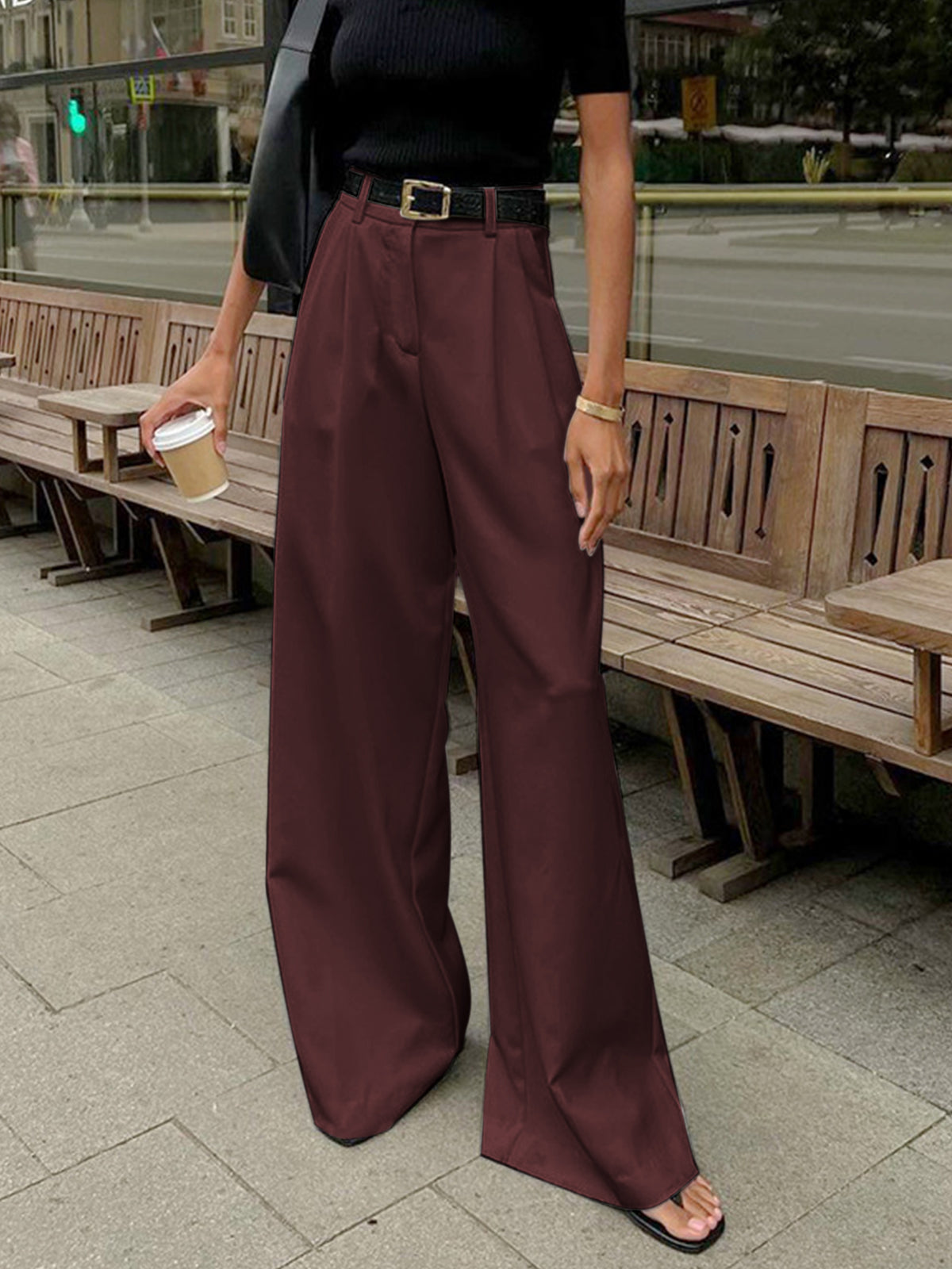 Wide Leg Pants Comfortable Fit for Women | Tavrin Burgundy