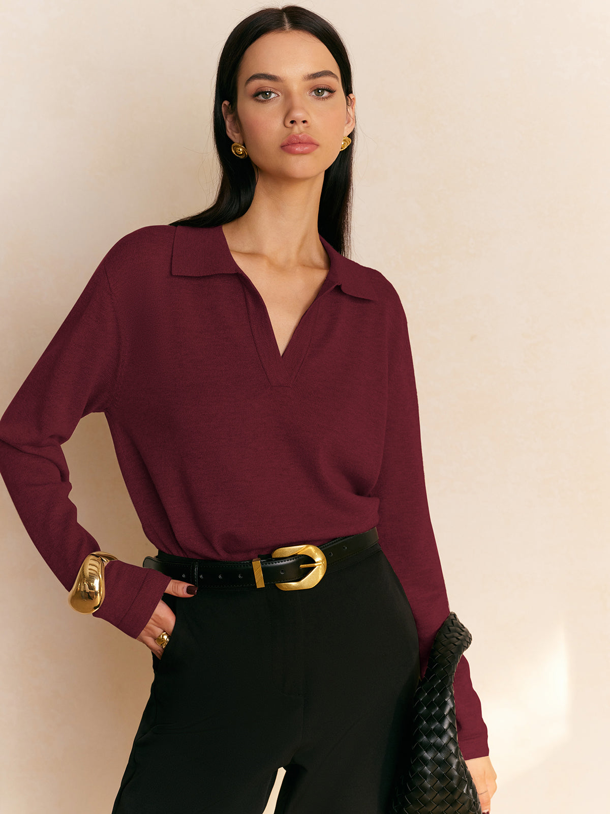 Collared Pullover Sweater Stylish Fit for Women | Trevon Burgundy