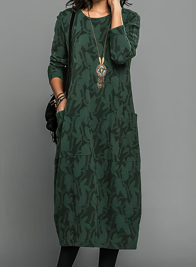 Elegant Winter Dress with Pockets for Women | Tulla Green
