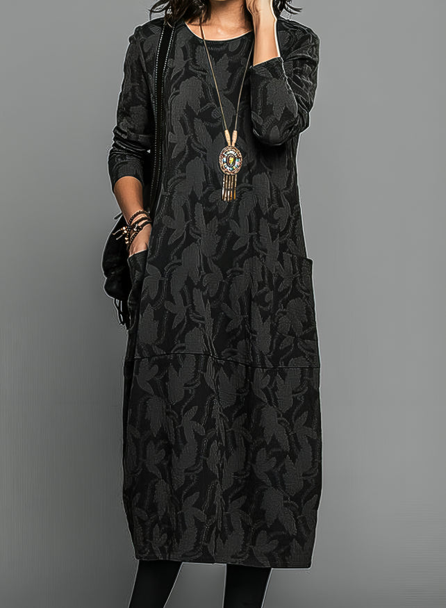 Elegant Winter Dress with Pockets for Women | Tulla Black