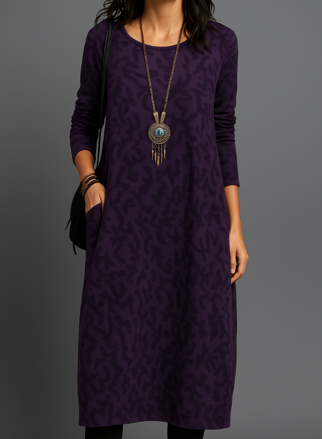Elegant Winter Dress with Pockets for Women | Tulla Purple