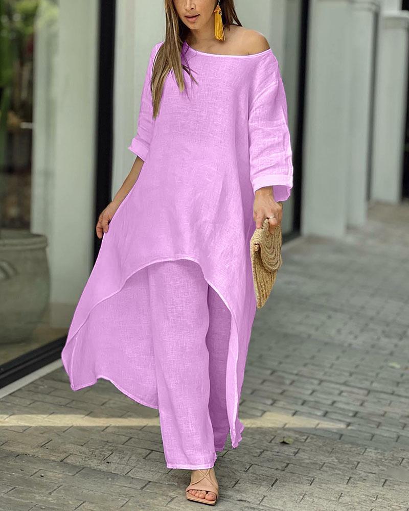 Two Piece Set with Breathable Top and High Waist Pants for Women | Sanya Light Pink