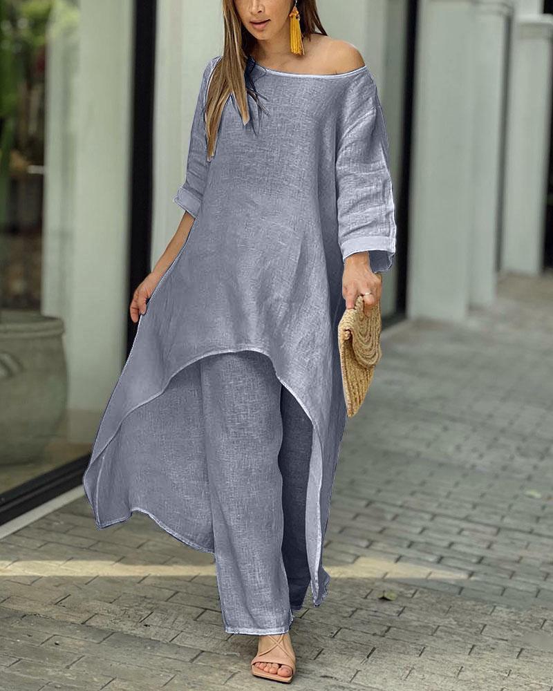Two Piece Set with Breathable Top and High Waist Pants for Women | Sanya Gray
