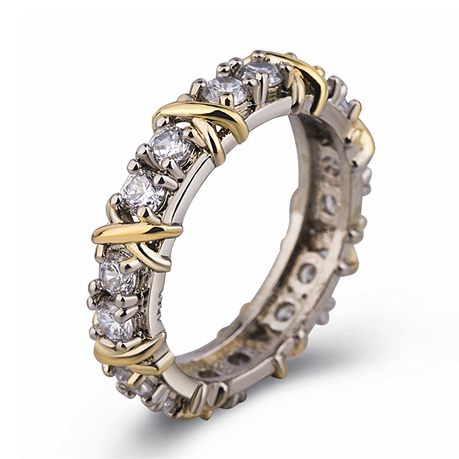 Two-Tone Crystal Eternity Ring for Women | Aurora Silver and Gold
