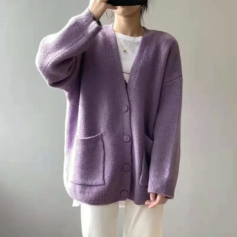 V Neck Button Closure Cardigan for Women | Madeline Purple