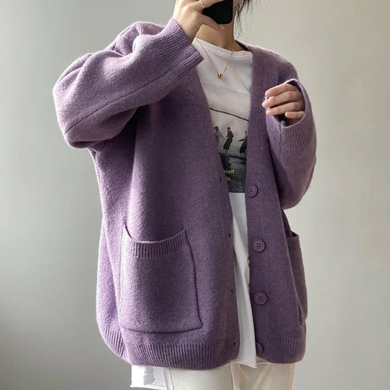 V Neck Button Closure Cardigan for Women | Madeline