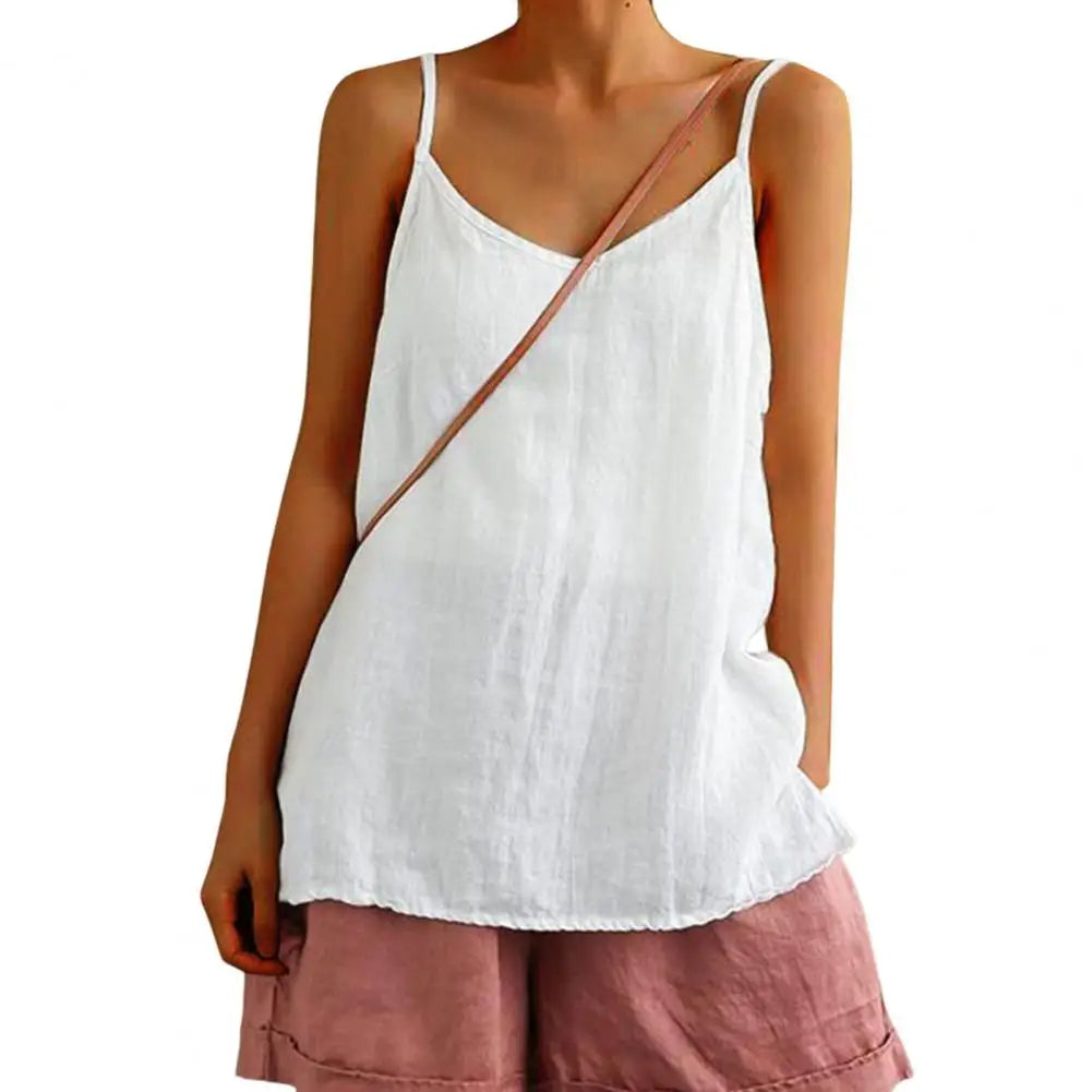 V-Neck Sleeveless Spaghetti Strap Top for Women | Zilora White