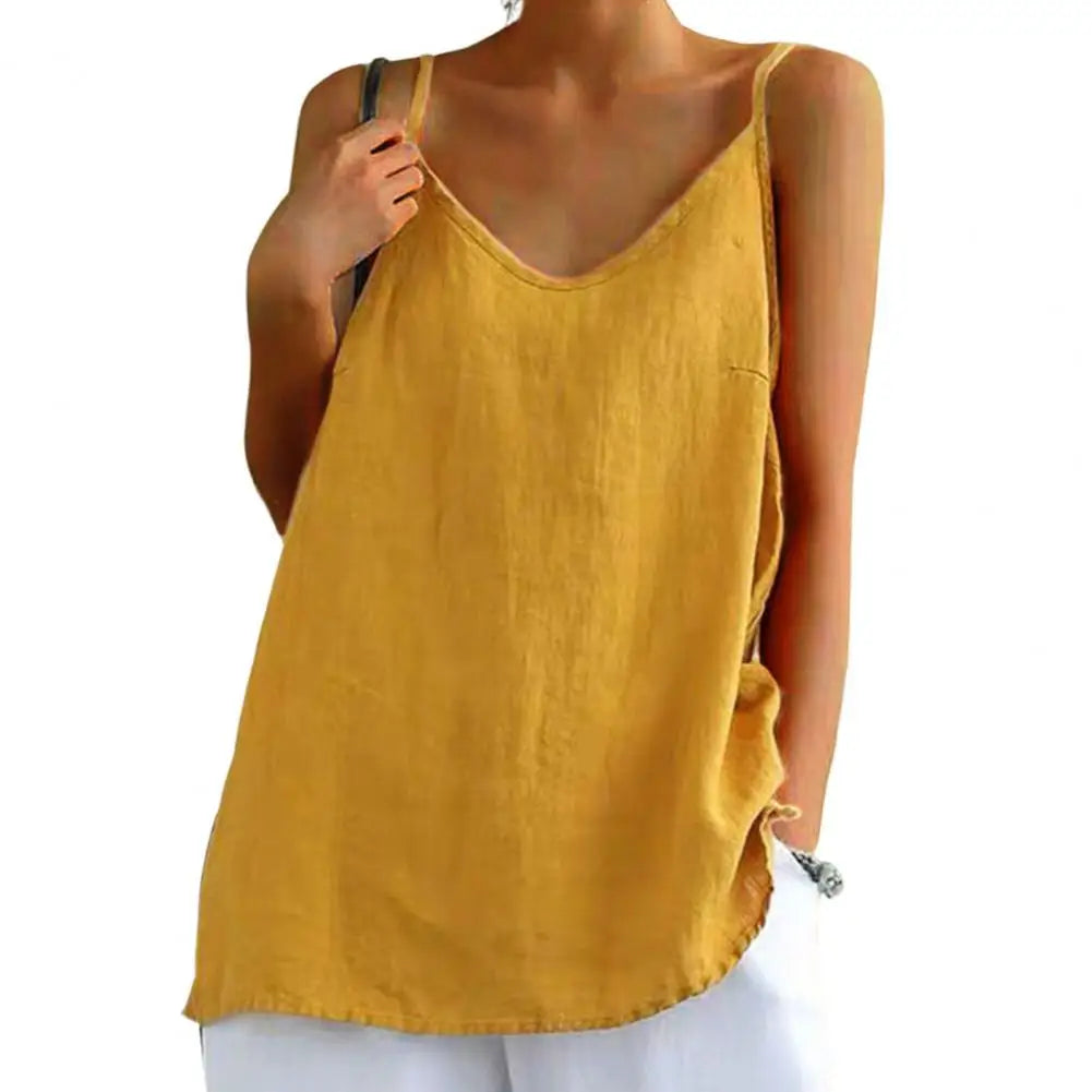 V-Neck Sleeveless Spaghetti Strap Top for Women | Zilora Yellow