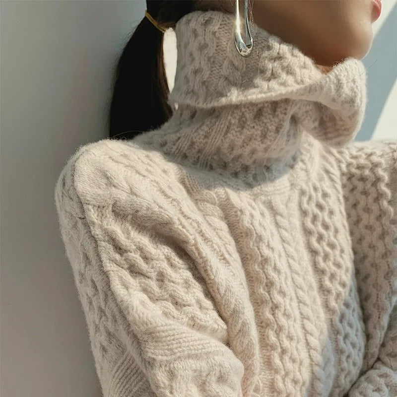Turtleneck Wool Sweater Relaxed Fit for Women | Velton Ivory