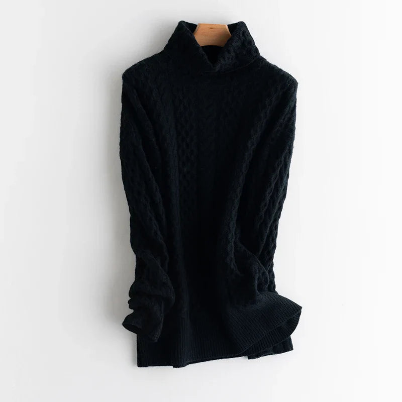 Turtleneck Wool Sweater Relaxed Fit for Women | Velton Black