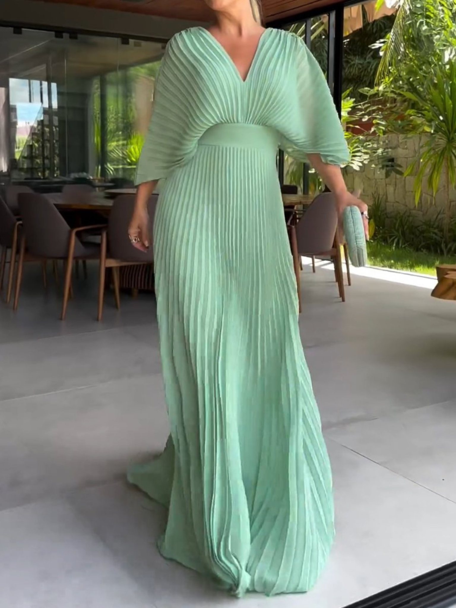 Vibrant Pleated Maxi Dress For Women | Liora Mint