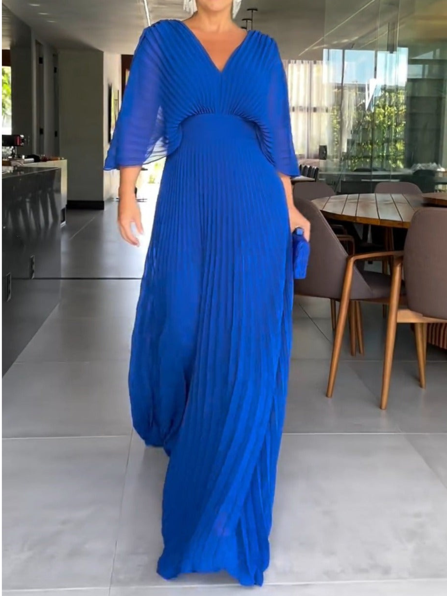 Vibrant Pleated Maxi Dress For Women | Liora Dark Blue