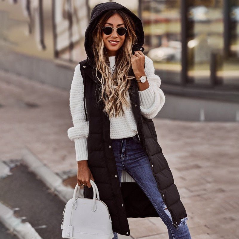 Long Puffer Vest Stylish Layering for Women | Vicky Black