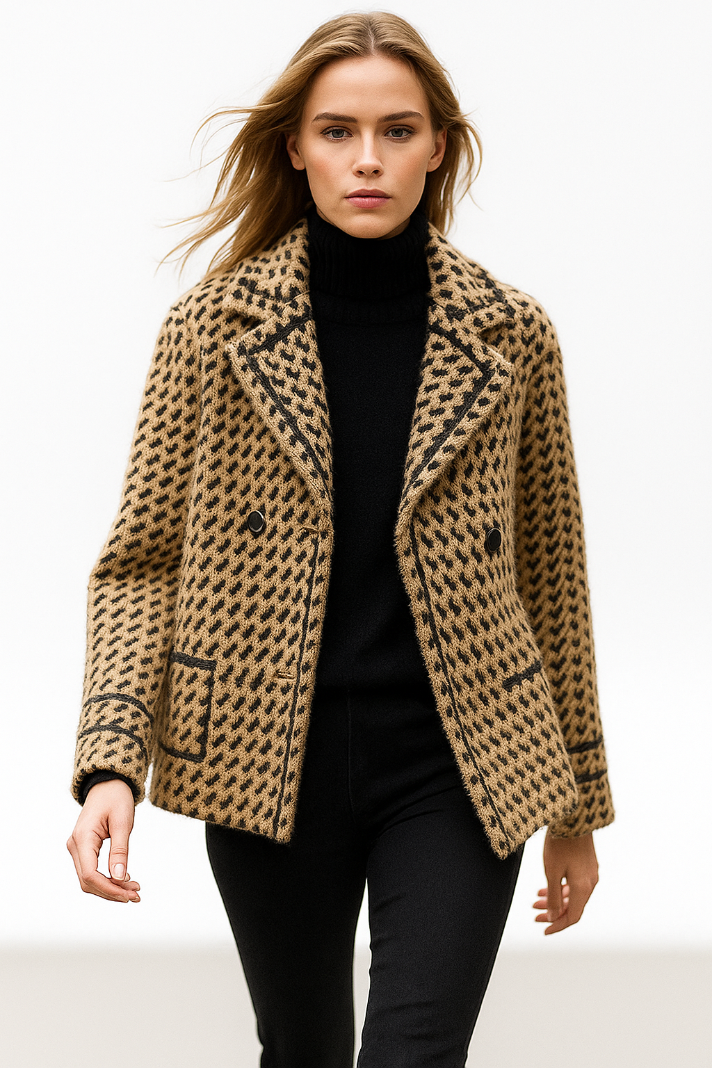 Vimora | Cropped Houndstooth Knit Jacket