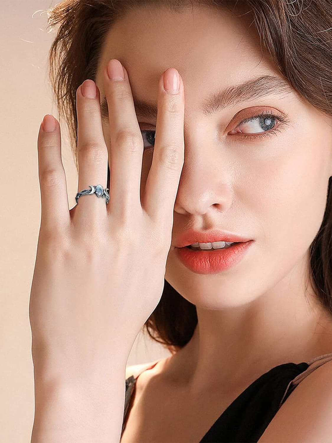 Vintage Moonstone Leaf Ring for Women | Selene