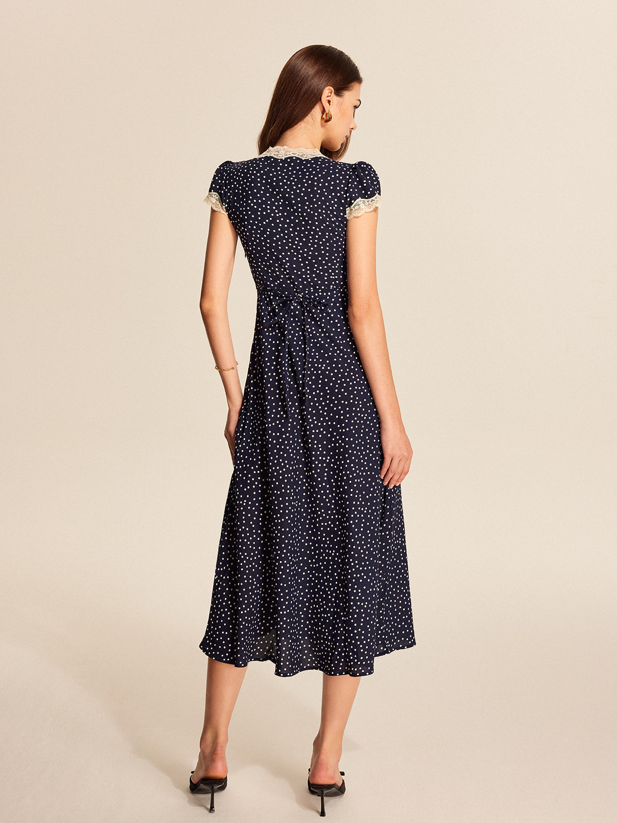 Vintage Polka Dot Lace Trim Midi Dress for Women | Colette