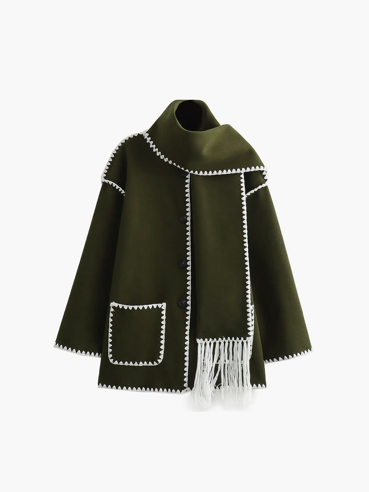 Contrast Trim Jacket Stylish Design for Women | Virell ArmyGreen