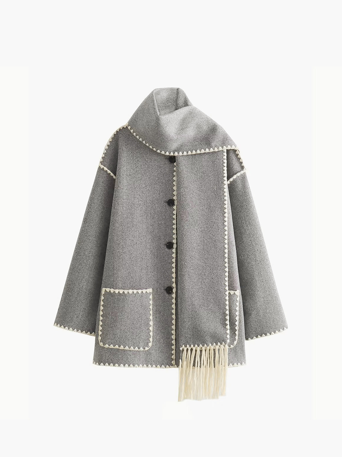 Contrast Trim Jacket Stylish Design for Women | Virell Light Grey