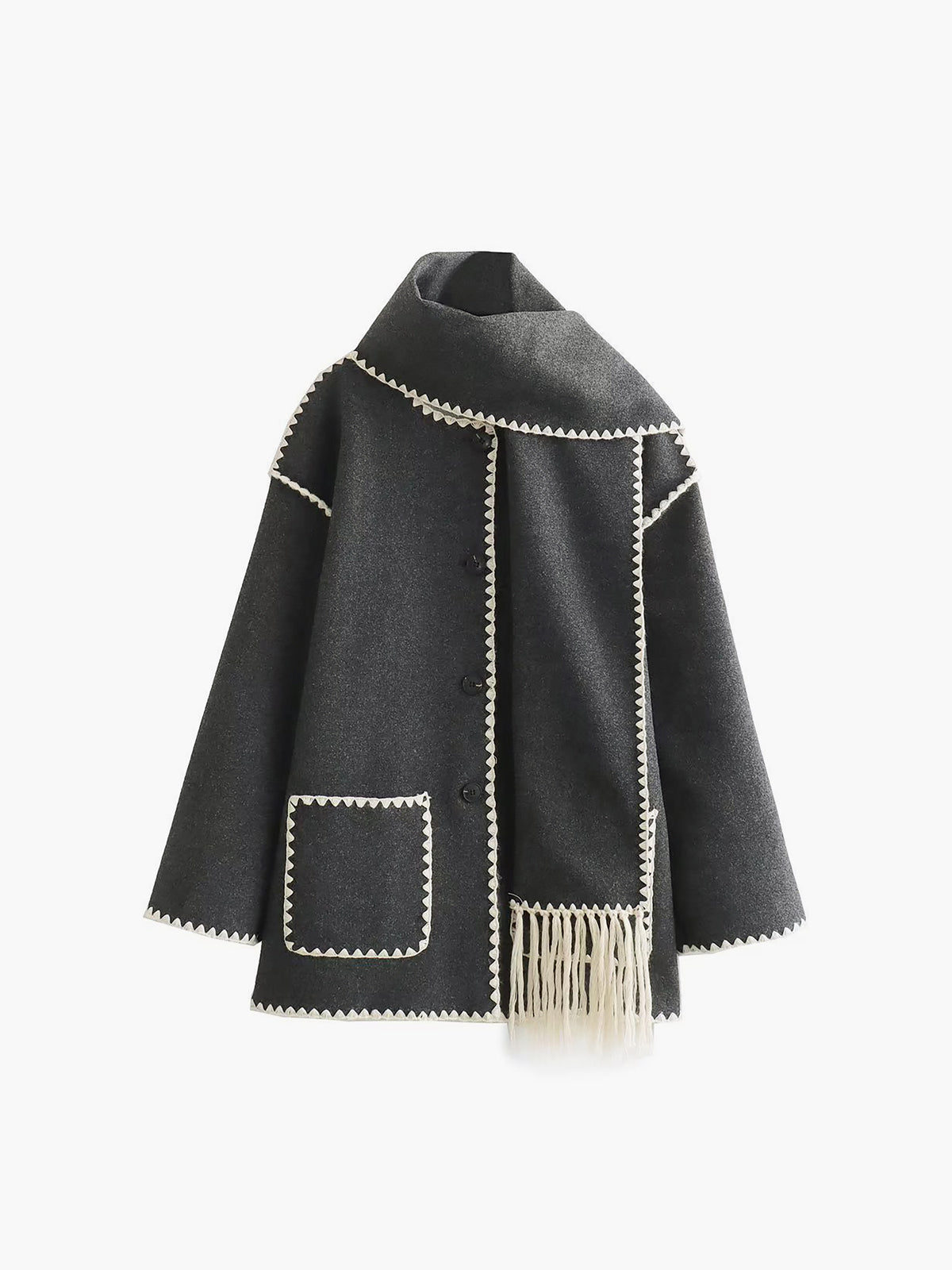 Contrast Trim Jacket Stylish Design for Women | Virell Grey