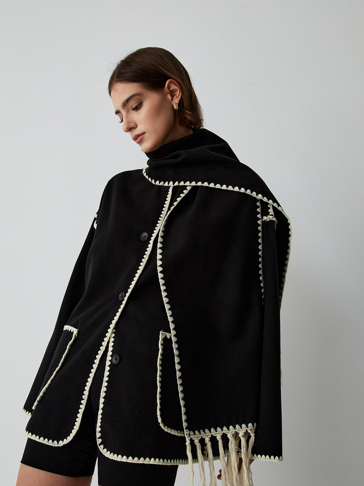 Contrast Trim Jacket Stylish Design for Women | Virell Black