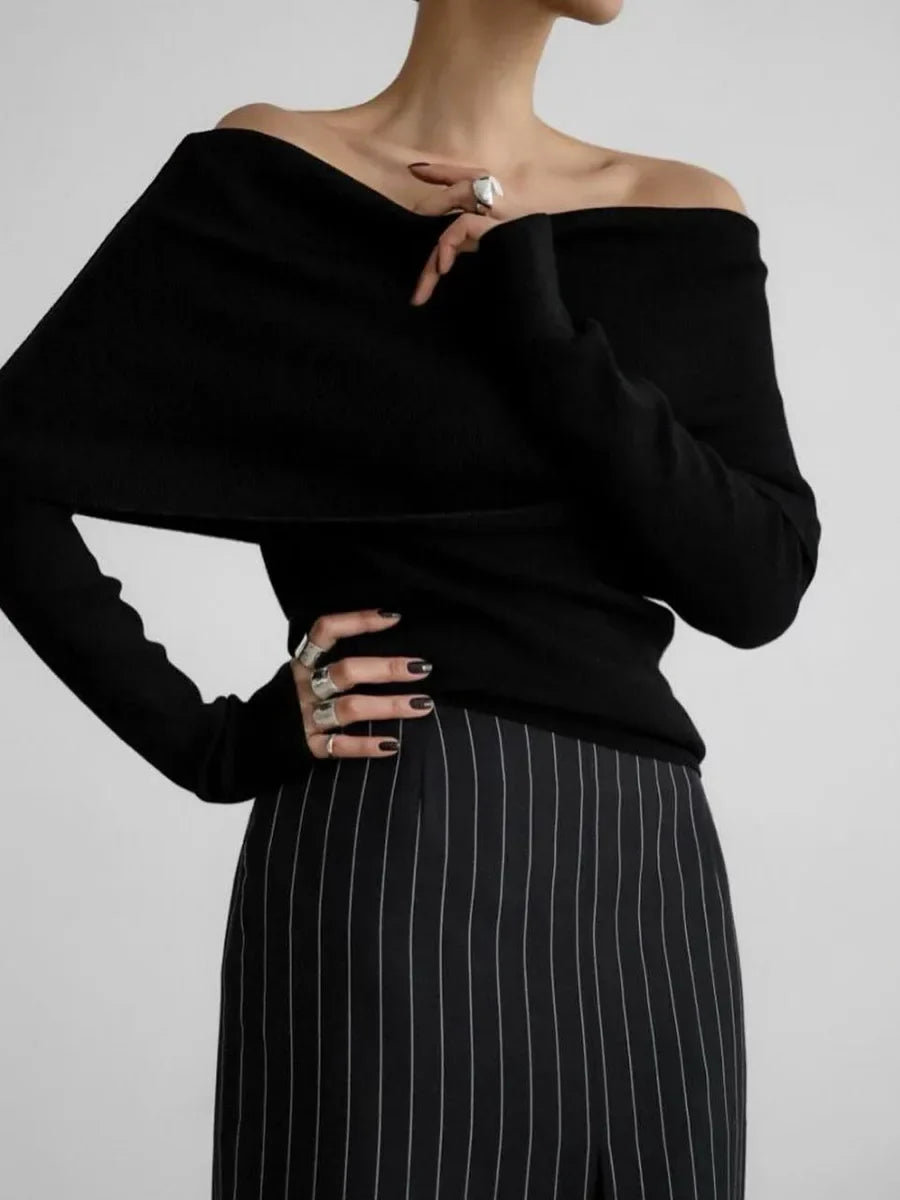 Off-Shoulder Sweater Lightweight Fit for Women | Virell Black