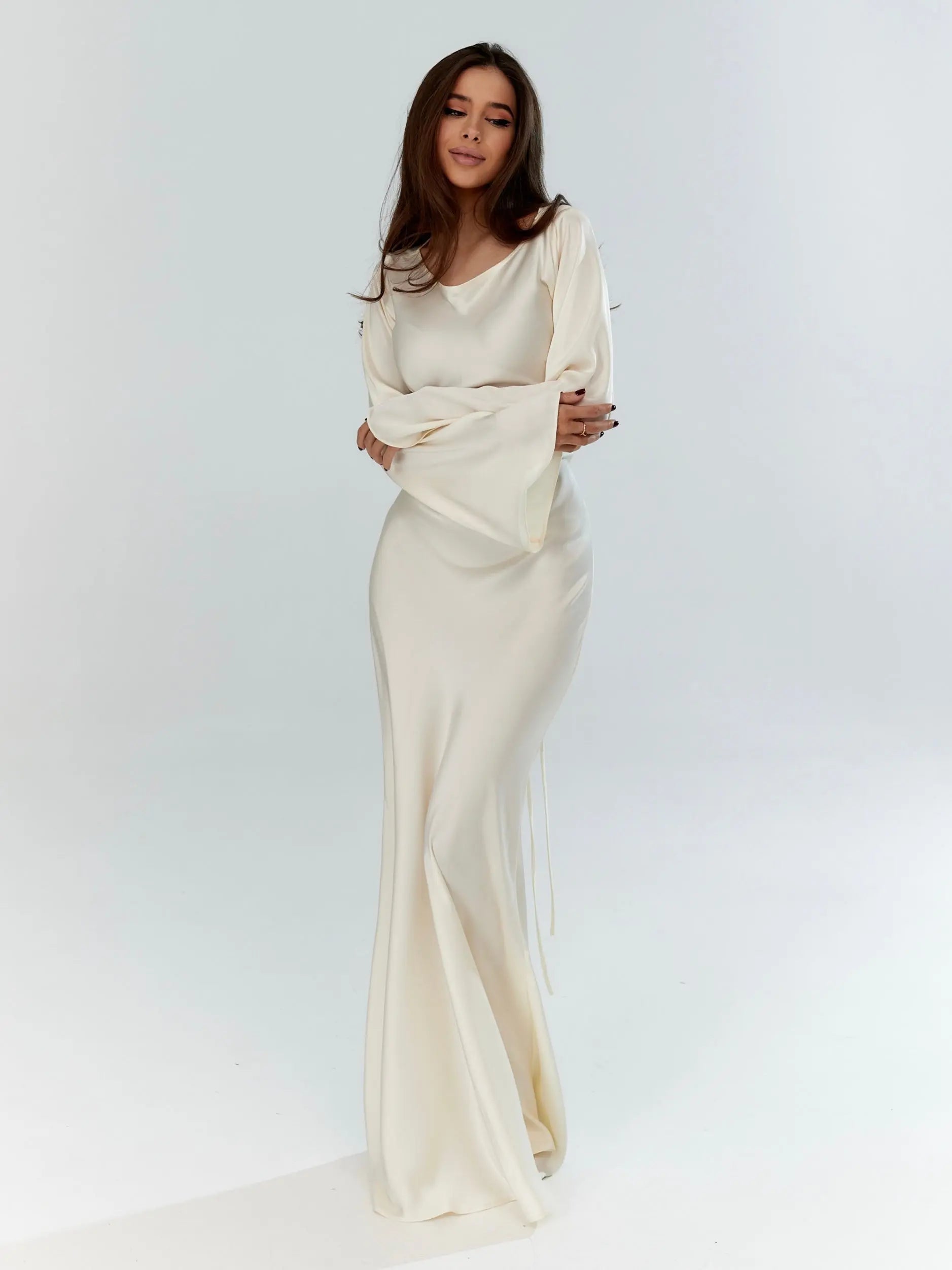 Elegant Long Sleeve Maxi Dress for Women | Virelle White