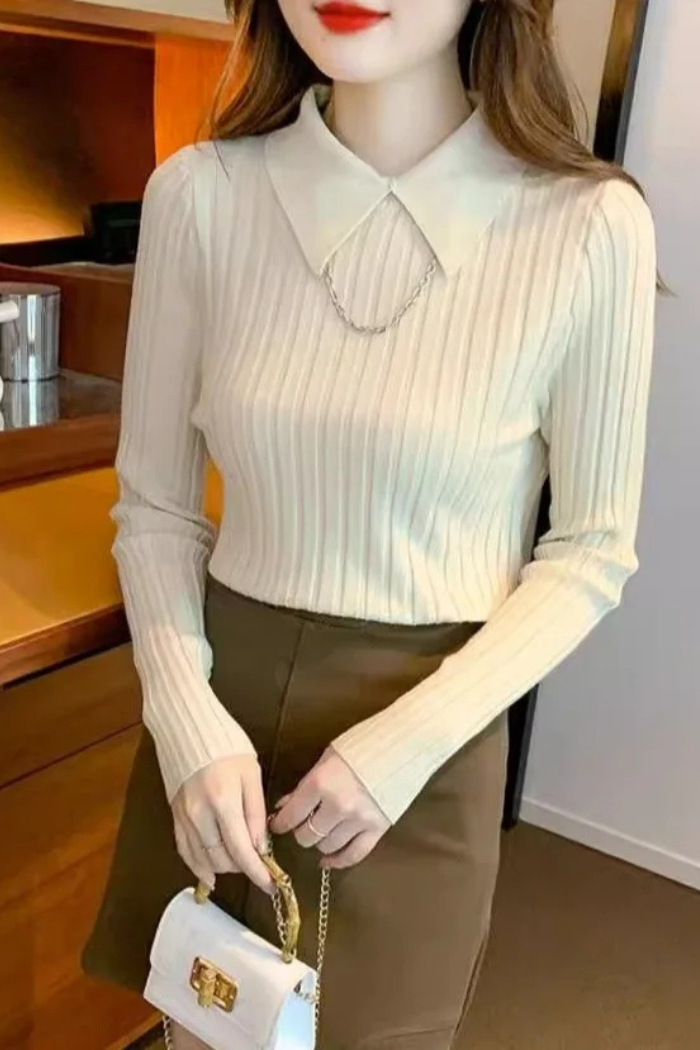Long Sleeve Knit Polo Casual Fit for Women | Vivienne Ivory