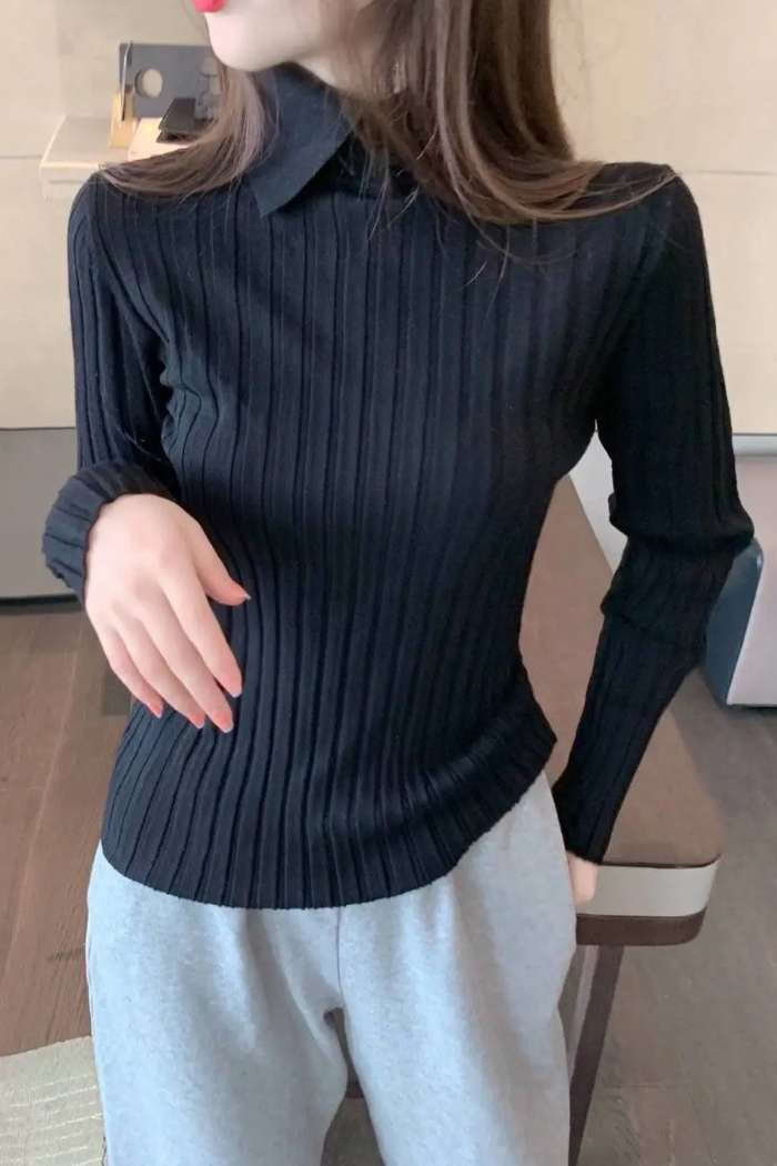 Long Sleeve Knit Polo Casual Fit for Women | Vivienne