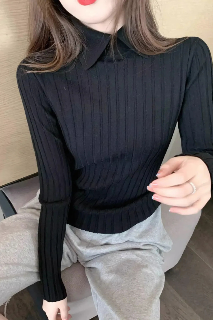 Long Sleeve Knit Polo Casual Fit for Women | Vivienne